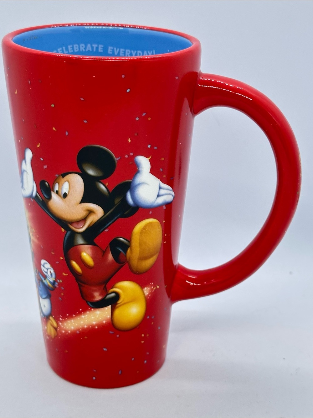 Disney Parks Celebrate Everyday Mickey Mouse Coffee Mug Red Tall Donald Minnie